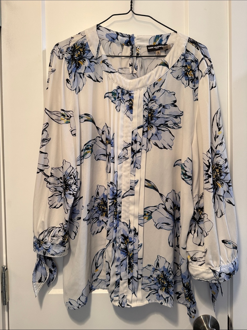 Karl Lagerfeld Women's Cream Blouse with Blue Floral Print